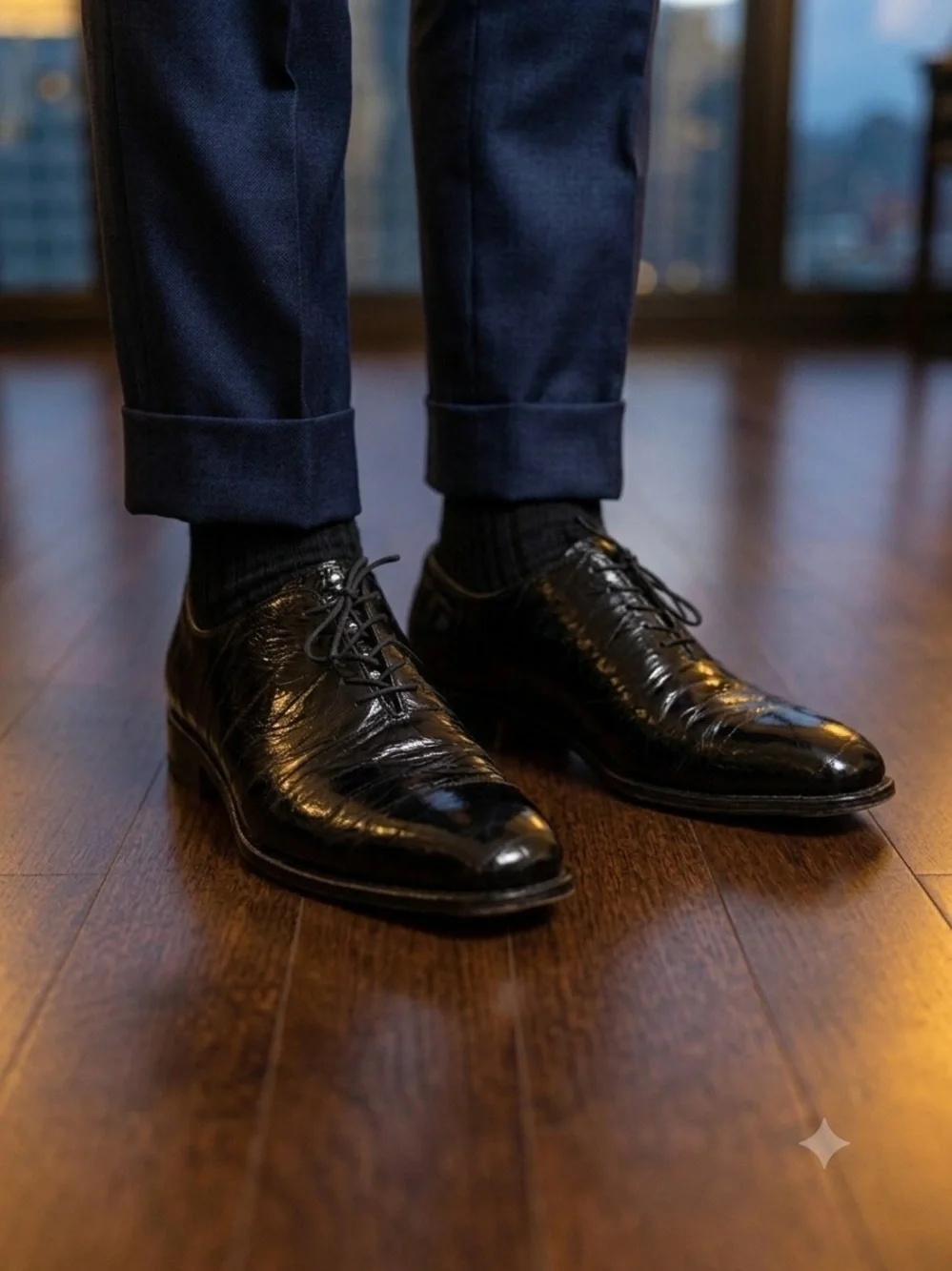 Belvedere Florence Hand Crafted Italian Eel Skin Black Dress Shoes 10.5 M